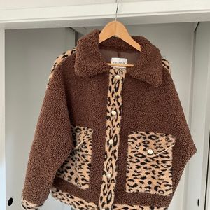 Anthropologie Leopard Bomber Sherpa Teddy Jacket by Vigoss Small
